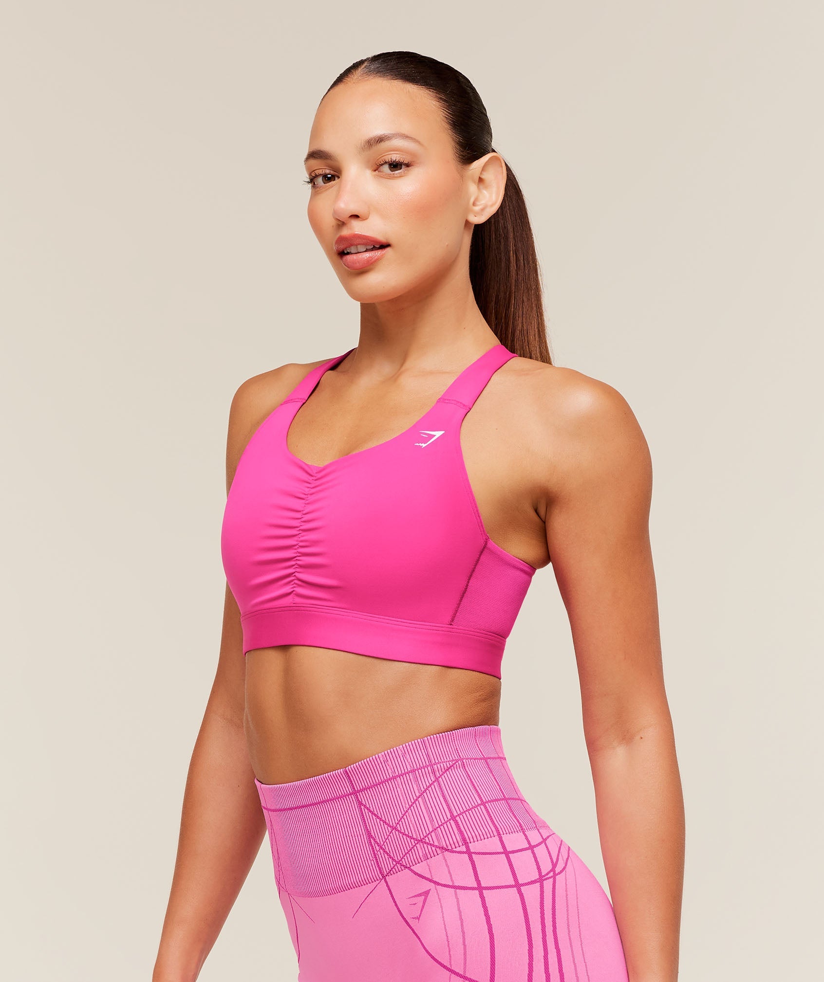 Women's Gymshark High Support Ruched Sports Bra Super-Set Pink
