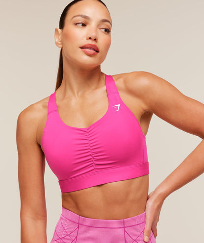 Women's Gymshark High Support Ruched Sports Bra Super-Set Pink