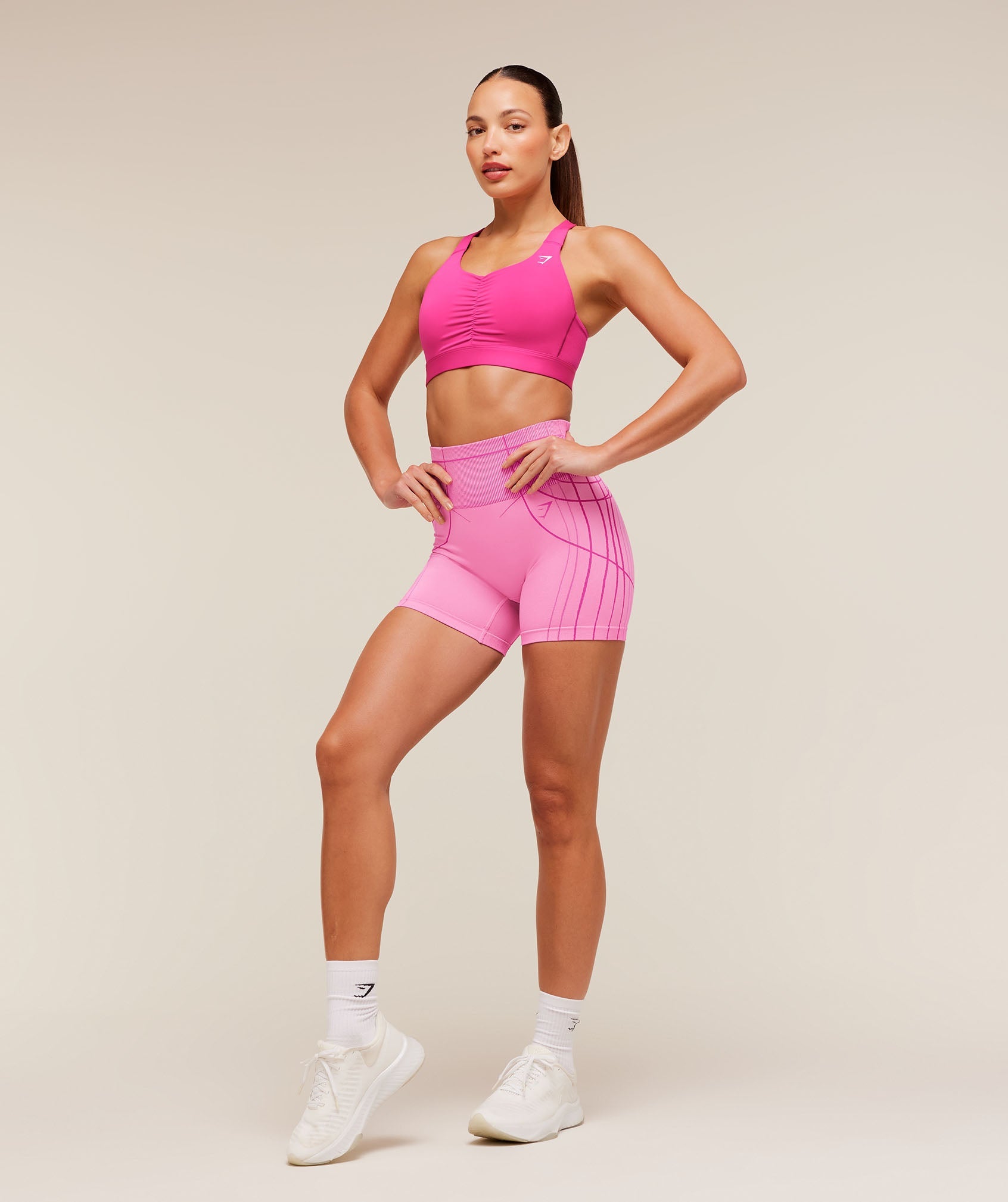 Women's Gymshark High Support Ruched Sports Bra Super-Set Pink