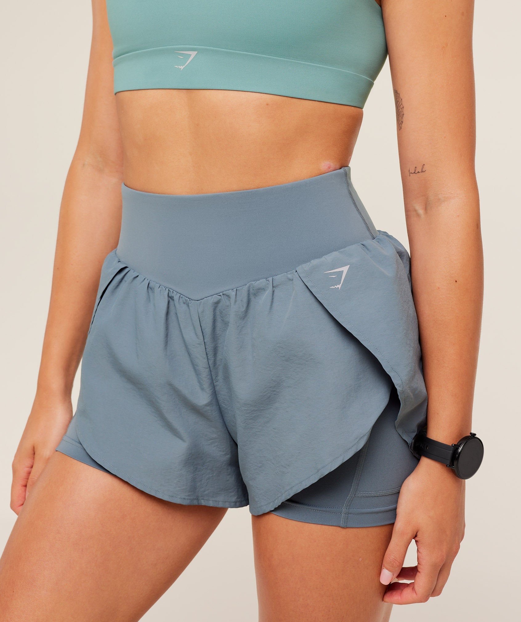 Women's Gymshark Running 2-In-1 Shorts Iron Blue