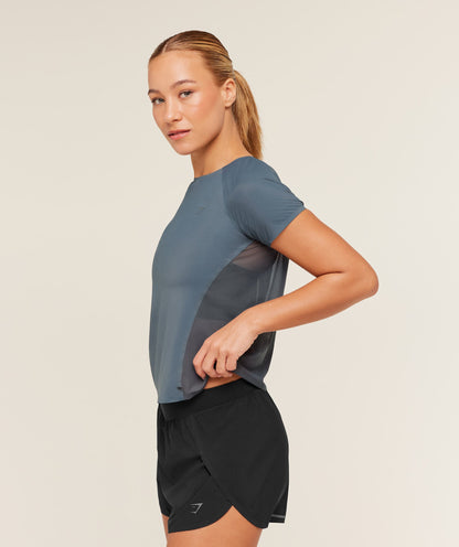 Women's Gymshark Running Elite T-Shirt Titanium Blue