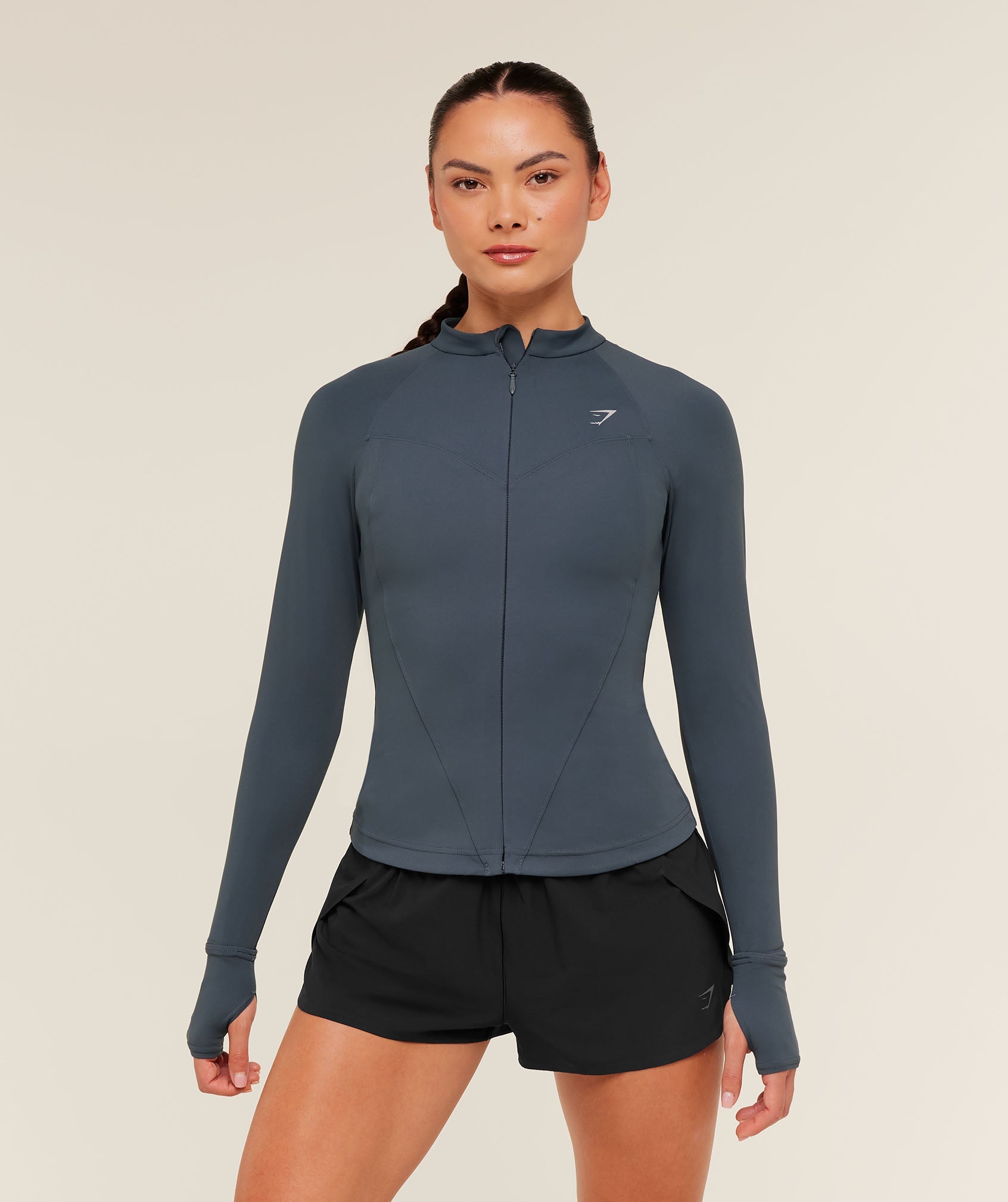 Women's Gymshark Running Full Zip Jacket Titanium Blue