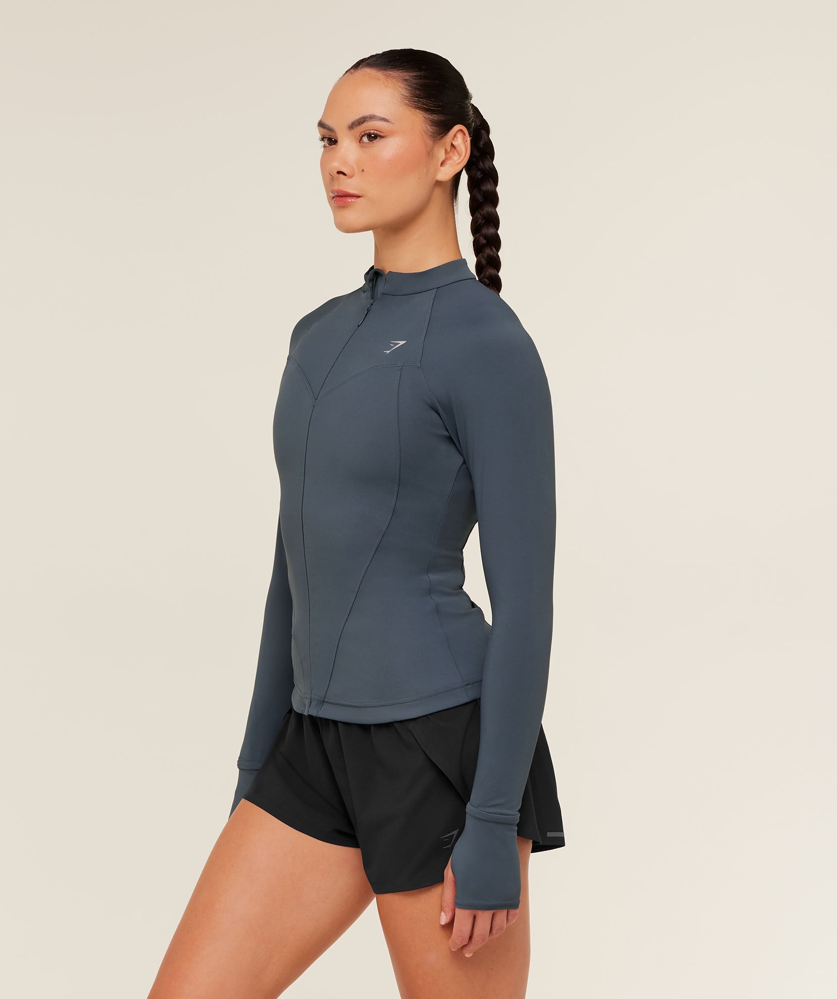 Women's Gymshark Running Full Zip Jacket Titanium Blue