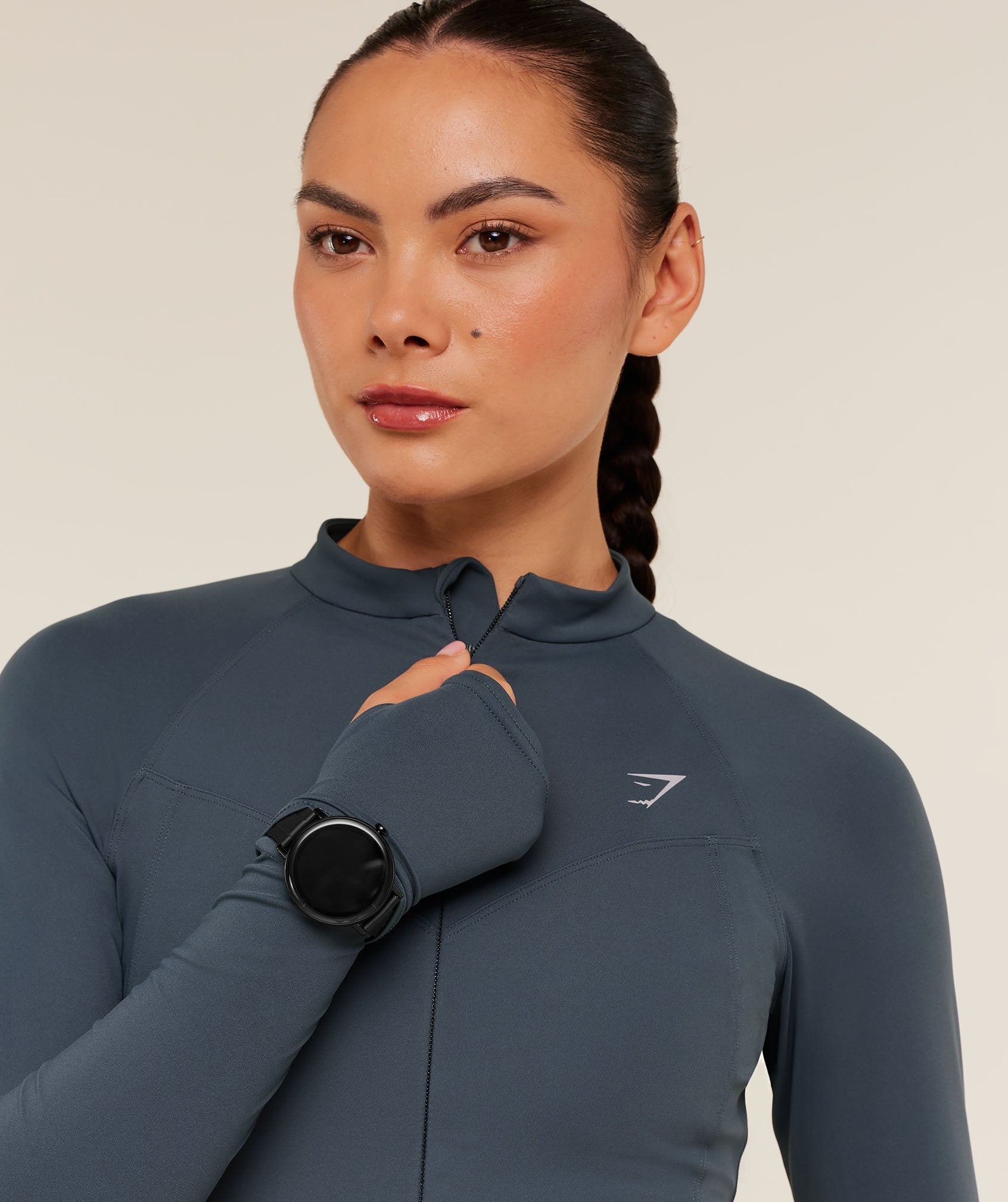 Women's Gymshark Running Full Zip Jacket Titanium Blue