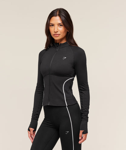 Women's Gymshark Running Warmth Zip Up Jacket Black