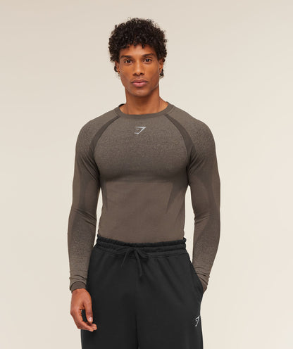 Gymshark Shadow Seamless Long Sleeve T-Shirt Camo Brown