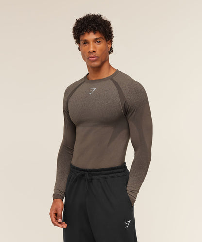 Gymshark Shadow Seamless Long Sleeve T-Shirt Camo Brown