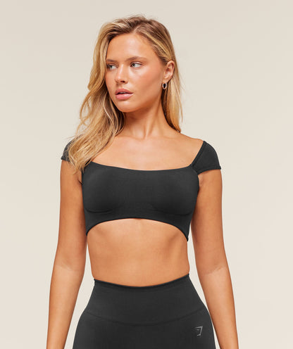 Women's Gymshark Soft Sculpt Cap Sleeve Bralette Black