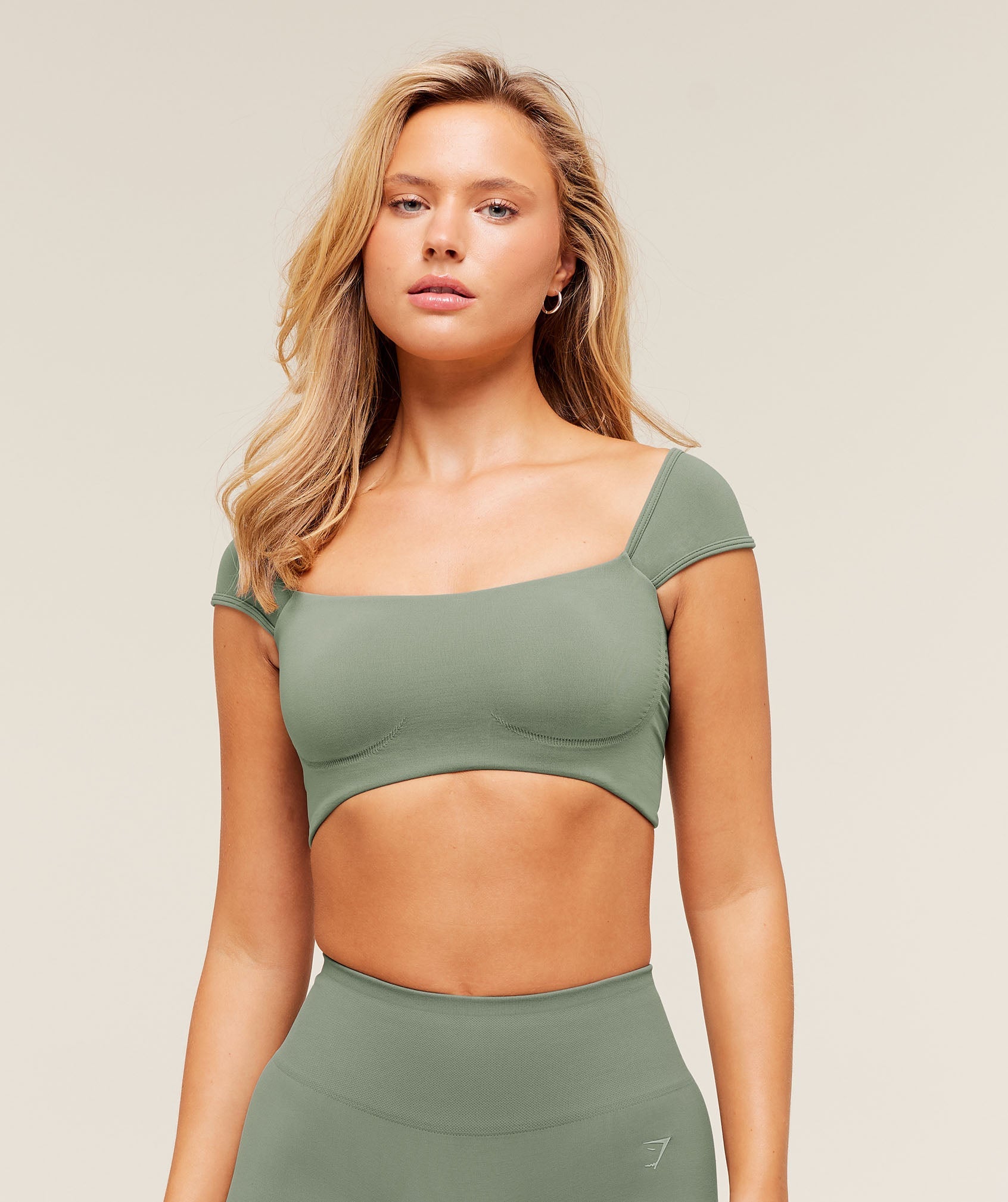Women's Gymshark Soft Sculpt Cap Sleeve Bralette Unit Green