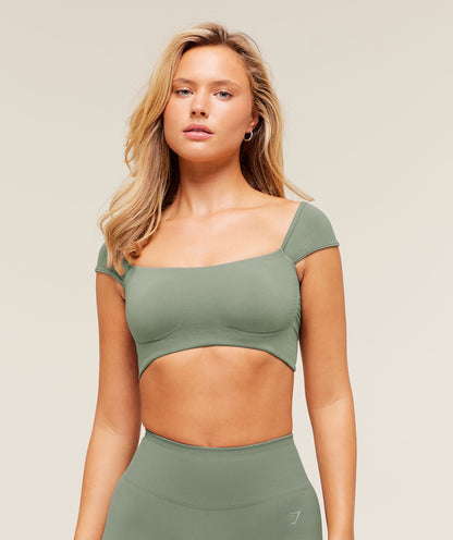 Women's Gymshark Soft Sculpt Cap Sleeve Bralette Unit Green