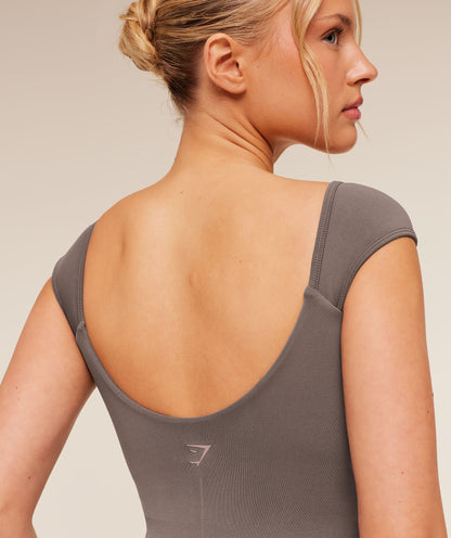 Women's Gymshark Soft Sculpt Cap Sleeve All-In-One Cool Brown
