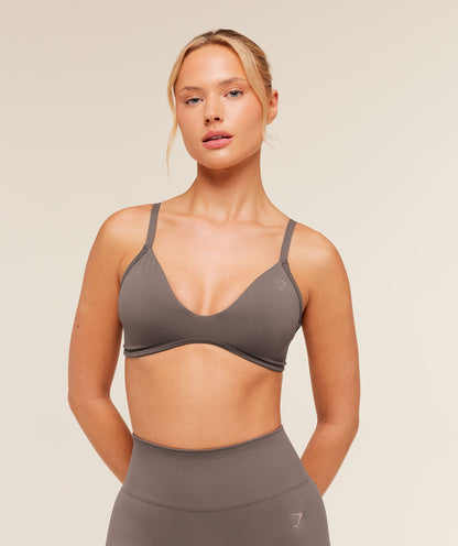 Women's Gymshark Soft Sculpt V-Neck Sports Bra Cool Brown