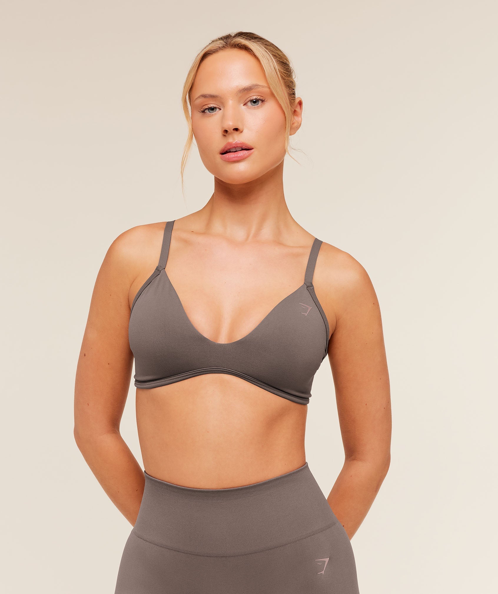 Women's Gymshark Soft Sculpt V-Neck Sports Bra Cool Brown
