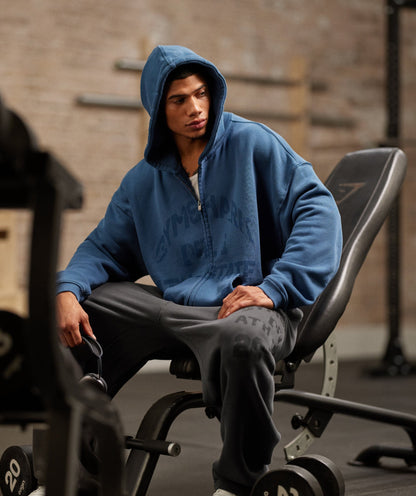 Gymshark Collegiate Washed Zip Up Hoodie Compound Blue