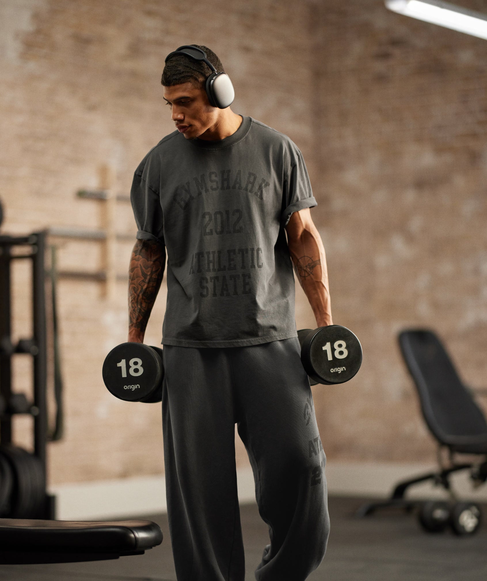 Gymshark Collegiate Washed T-Shirt Asphalt Grey