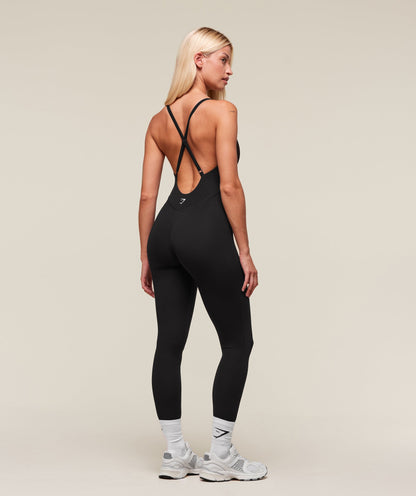 Women's Gymshark Strappy All In One Full Length Black