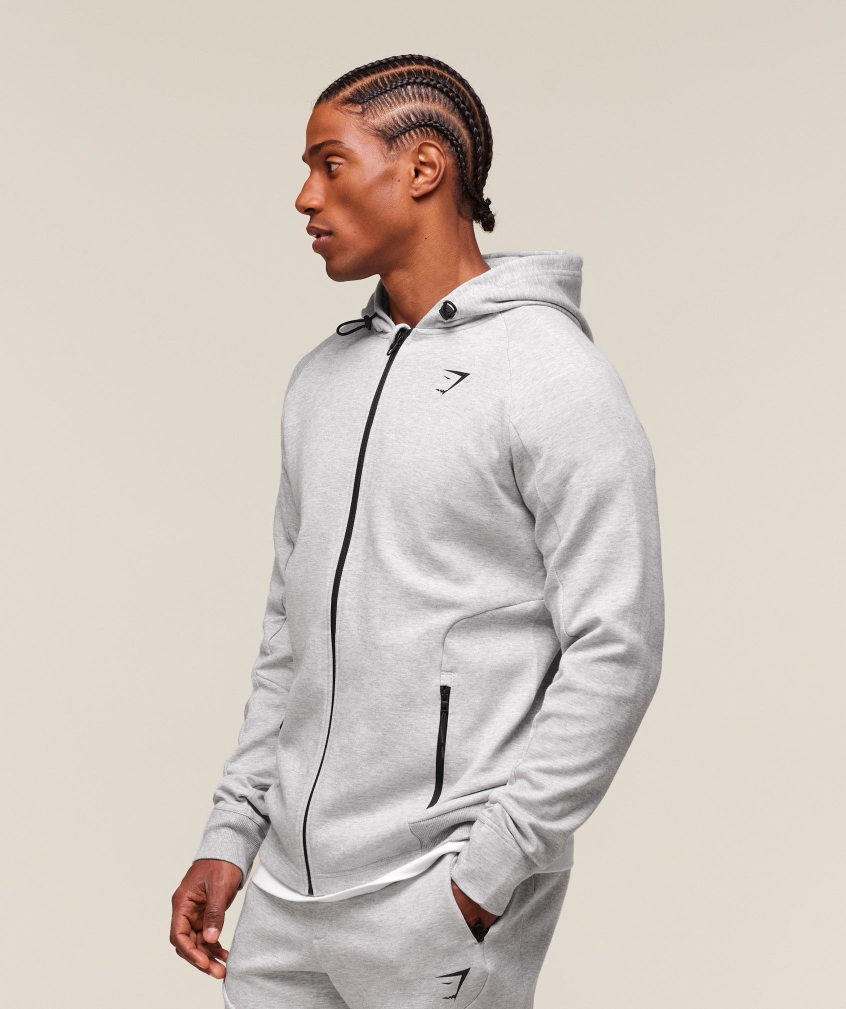 Gymshark Interlock Tech Zip Up Hoodie Light Grey Core Marl