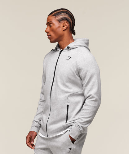 Gymshark Interlock Tech Zip Up Hoodie Light Grey Core Marl