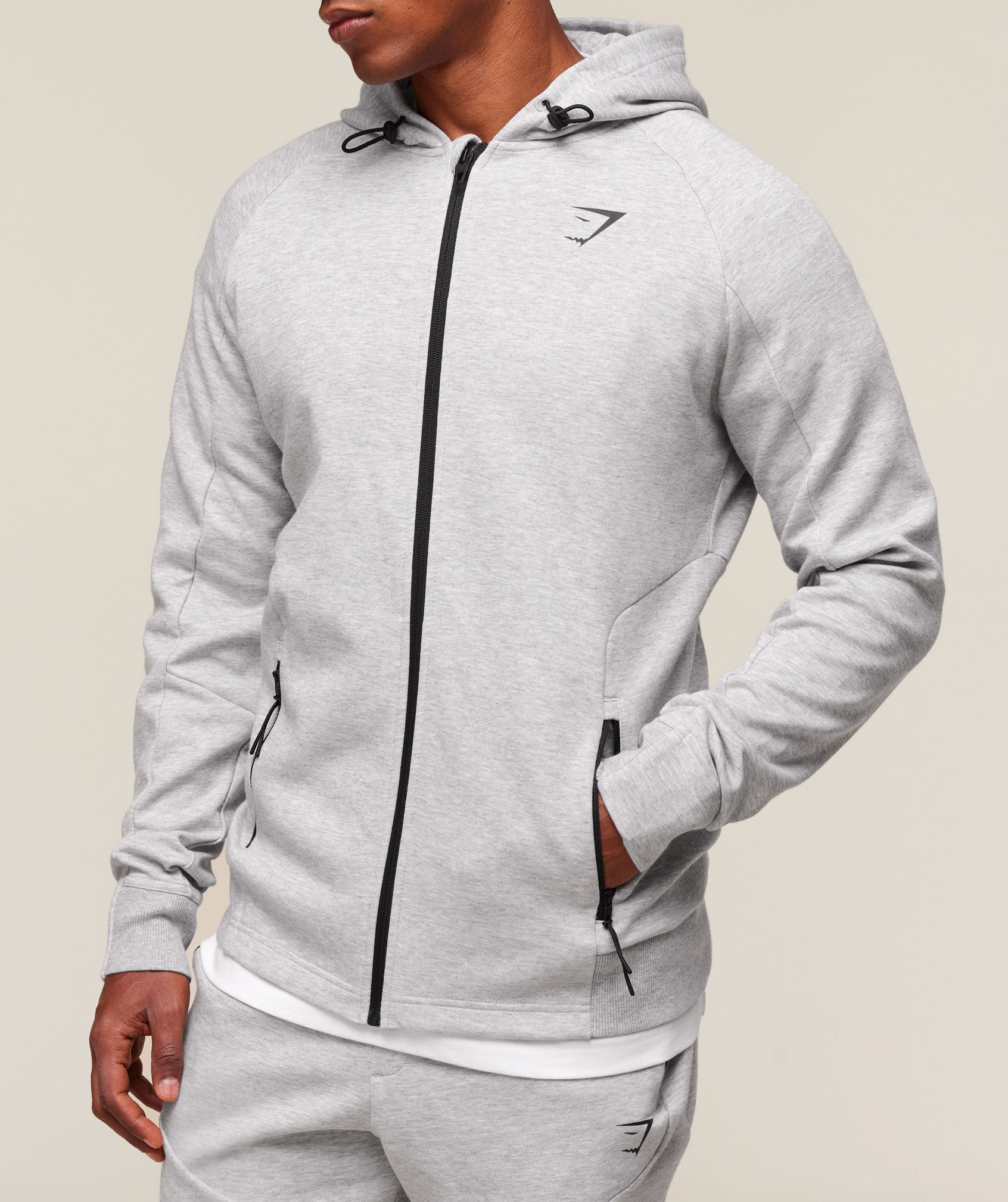 Gymshark Interlock Tech Zip Up Hoodie Light Grey Core Marl