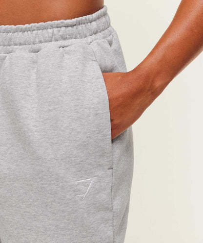 Women's Gymshark Training Fleece Straight Leg Short Pants Light Grey Core Marl