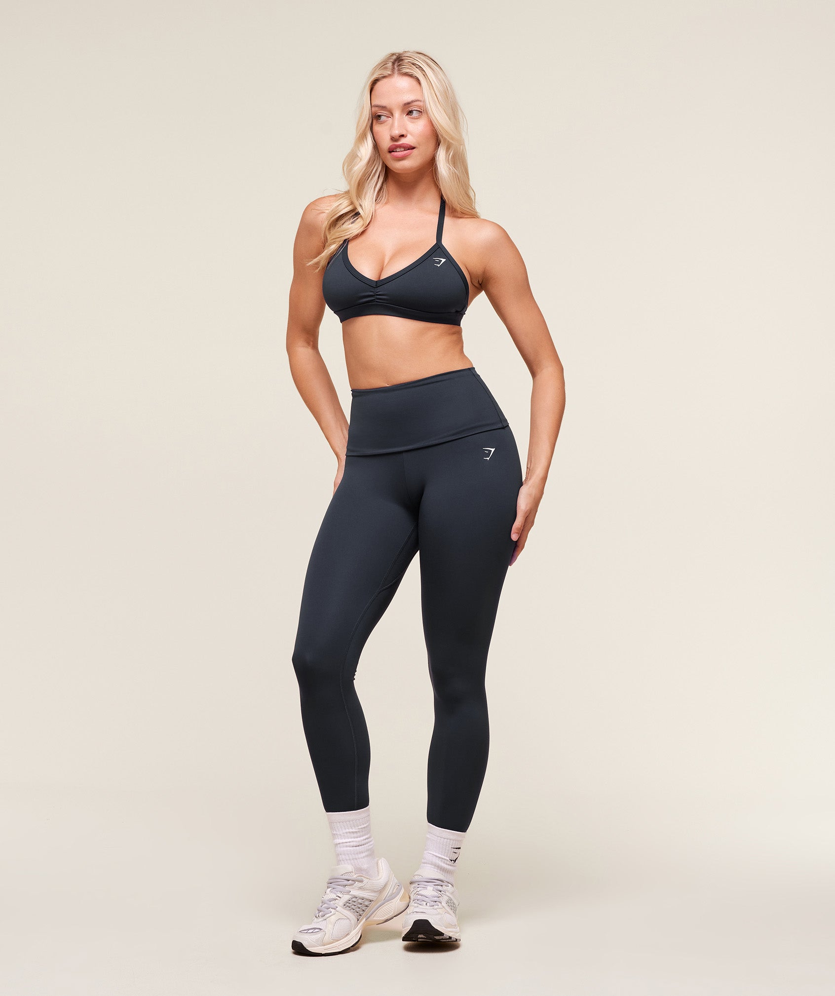 Women's Gymshark Training Foldover Leggings Heavy Blue