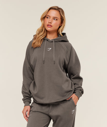 Women's Gymshark Training Oversized Fleece Hoodie Cool Brown