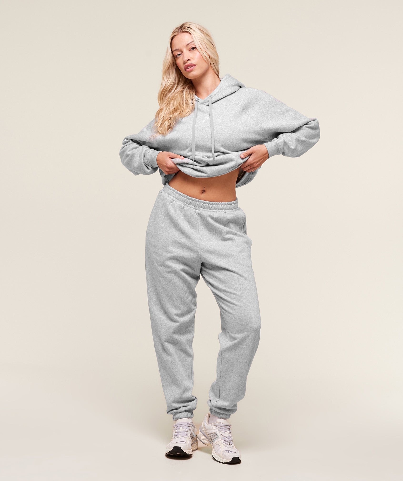 Women's Gymshark Training Oversized Fleece Hoodie Light Grey Core Marl