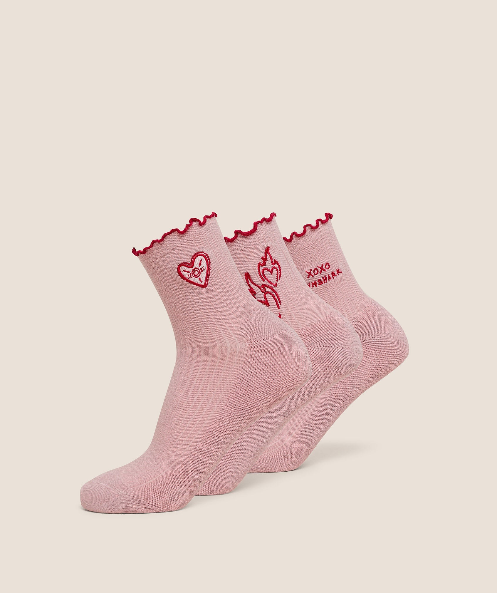 Women's Gymshark Frill Midi Sock 3Pk Cloud Pink