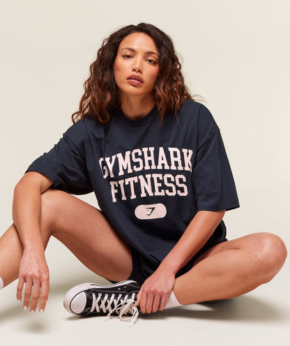 Women's Gymshark Varsity Graphic Oversized T-Shirt Heavy Blue