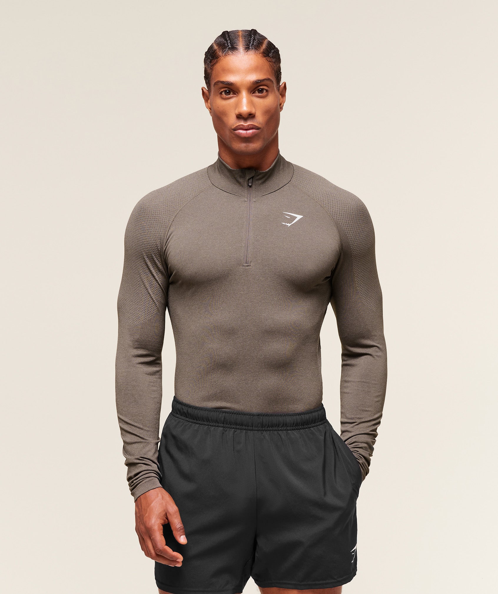 Gymshark Vital 1/4 Zip Camo Brown