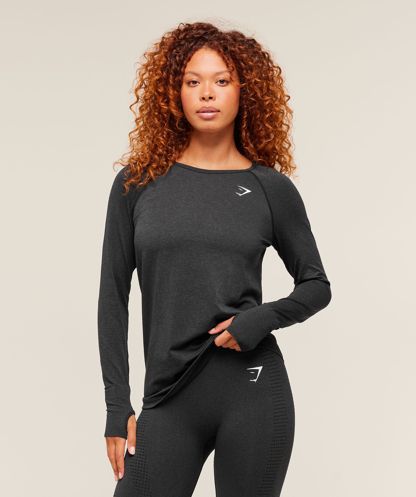 Women's Gymshark Vital Seamless Light Long Sleeve Top Black Marl