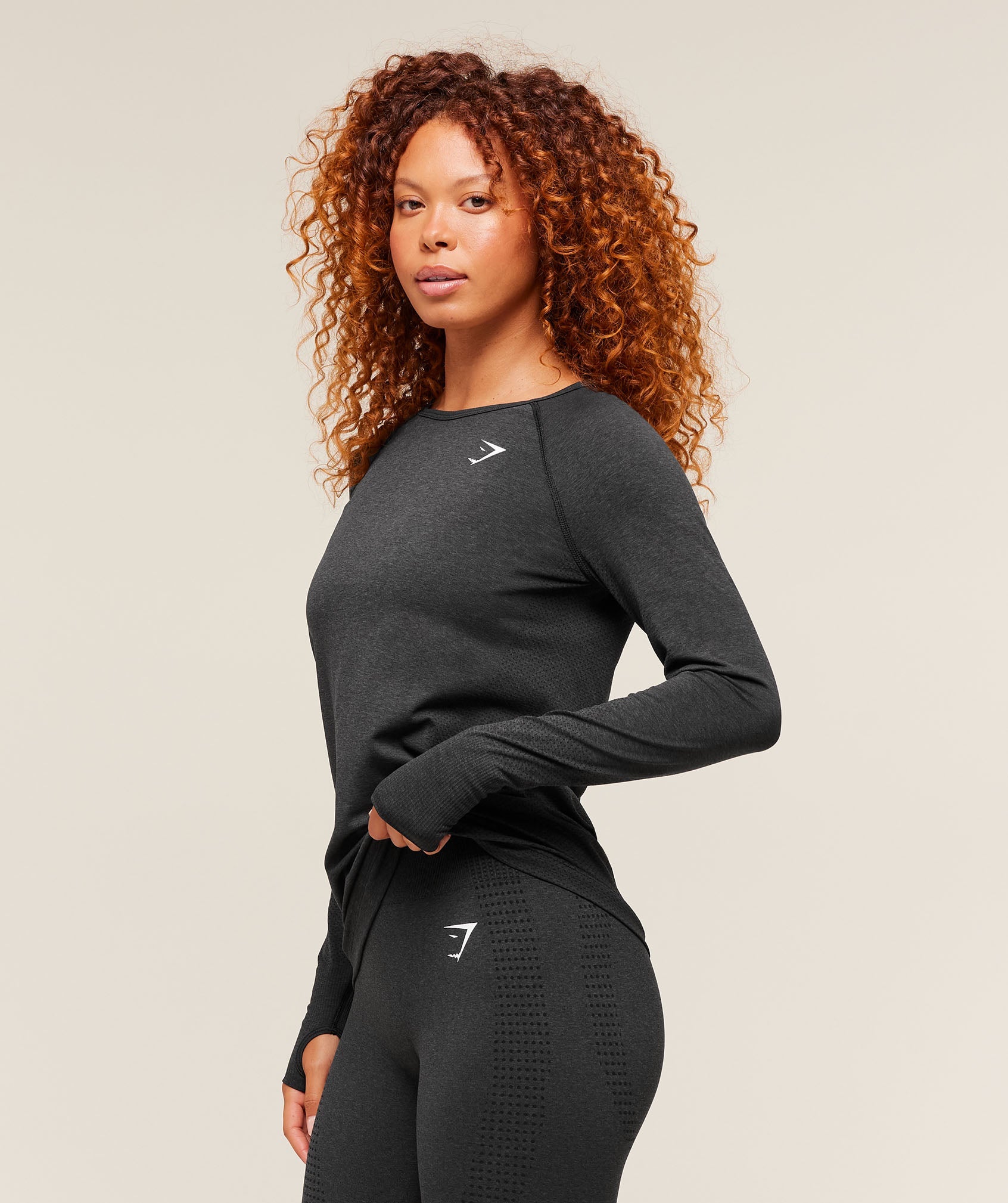 Women's Gymshark Vital Seamless Light Long Sleeve Top Black Marl