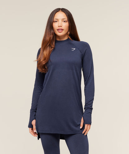 Women's Gymshark Vital Long Line Top Heavy Blue Marl