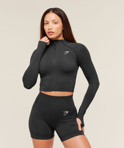 Women's Gymshark Vital Seamless Midi Zip 2.0 Pullover Black Marl
