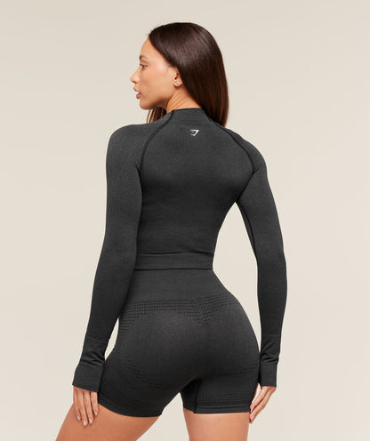 Women's Gymshark Vital Seamless Midi Zip 2.0 Pullover Black Marl