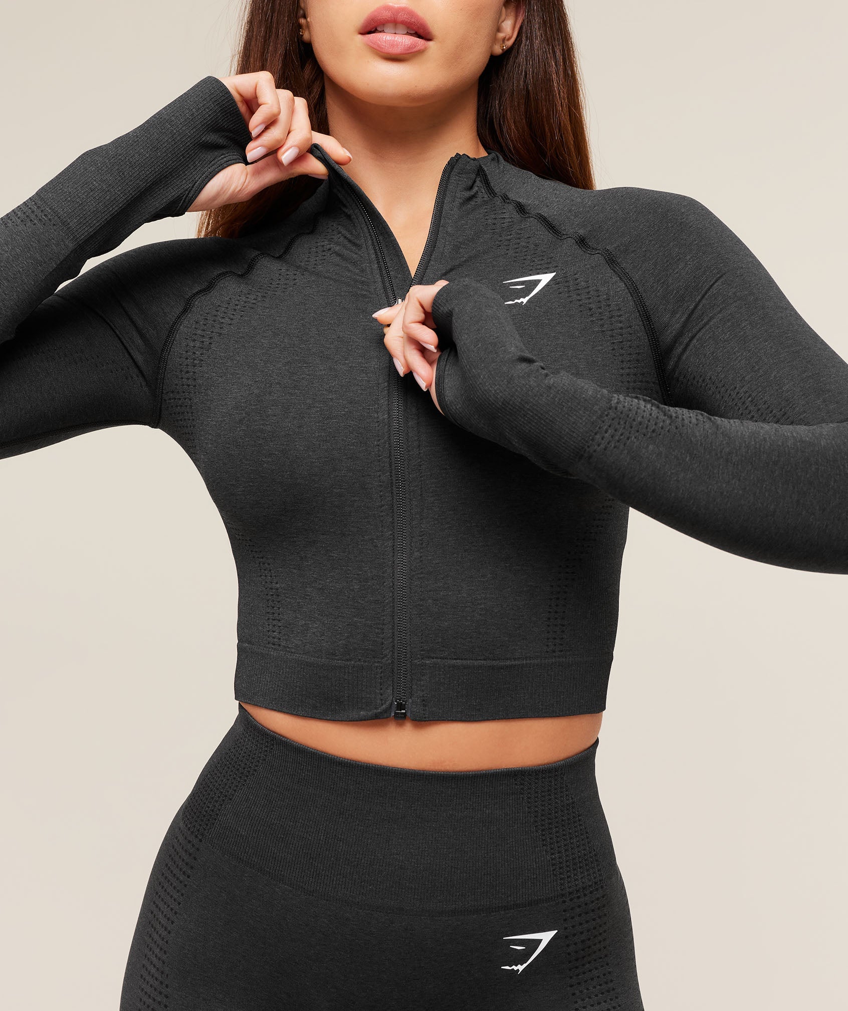 Women's Gymshark Vital Seamless Midi Zip 2.0 Pullover Black Marl