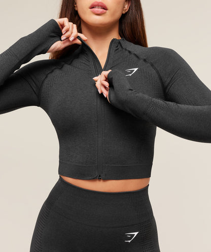 Women's Gymshark Vital Seamless Midi Zip 2.0 Pullover Black Marl