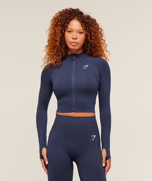Women's Gymshark Vital Midi Zip Up Jacket Heavy Blue Marl