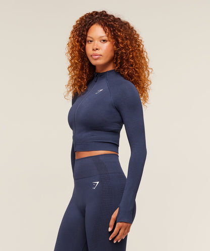 Women's Gymshark Vital Midi Zip Up Jacket Heavy Blue Marl