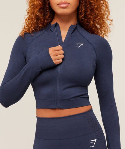 Women's Gymshark Vital Midi Zip Up Jacket Heavy Blue Marl