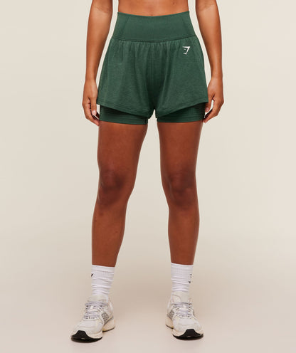 Women's Gymshark Vital 2-In-1 Shorts Obsidian Green Marl