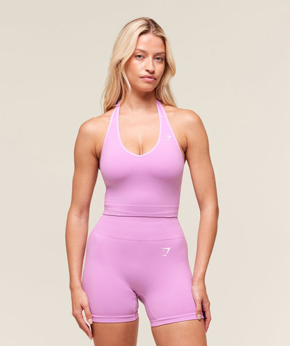Women's Gymshark Vital Halter Neck Tank With Shelf Sour Pink Marl