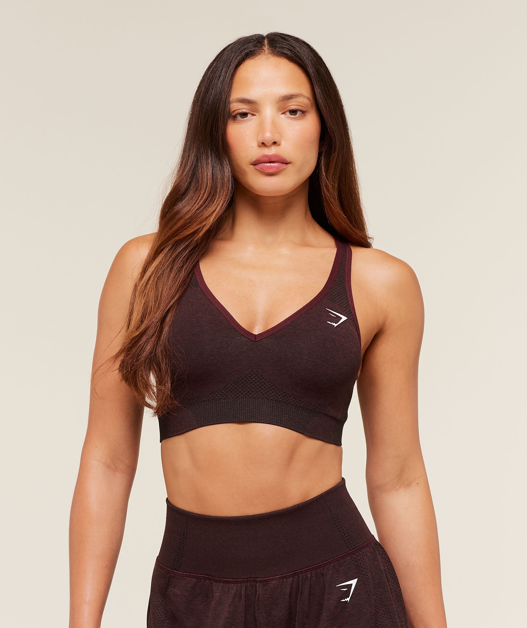 Women's Gymshark Vital V Neck Sports Bra Rich Maroon
