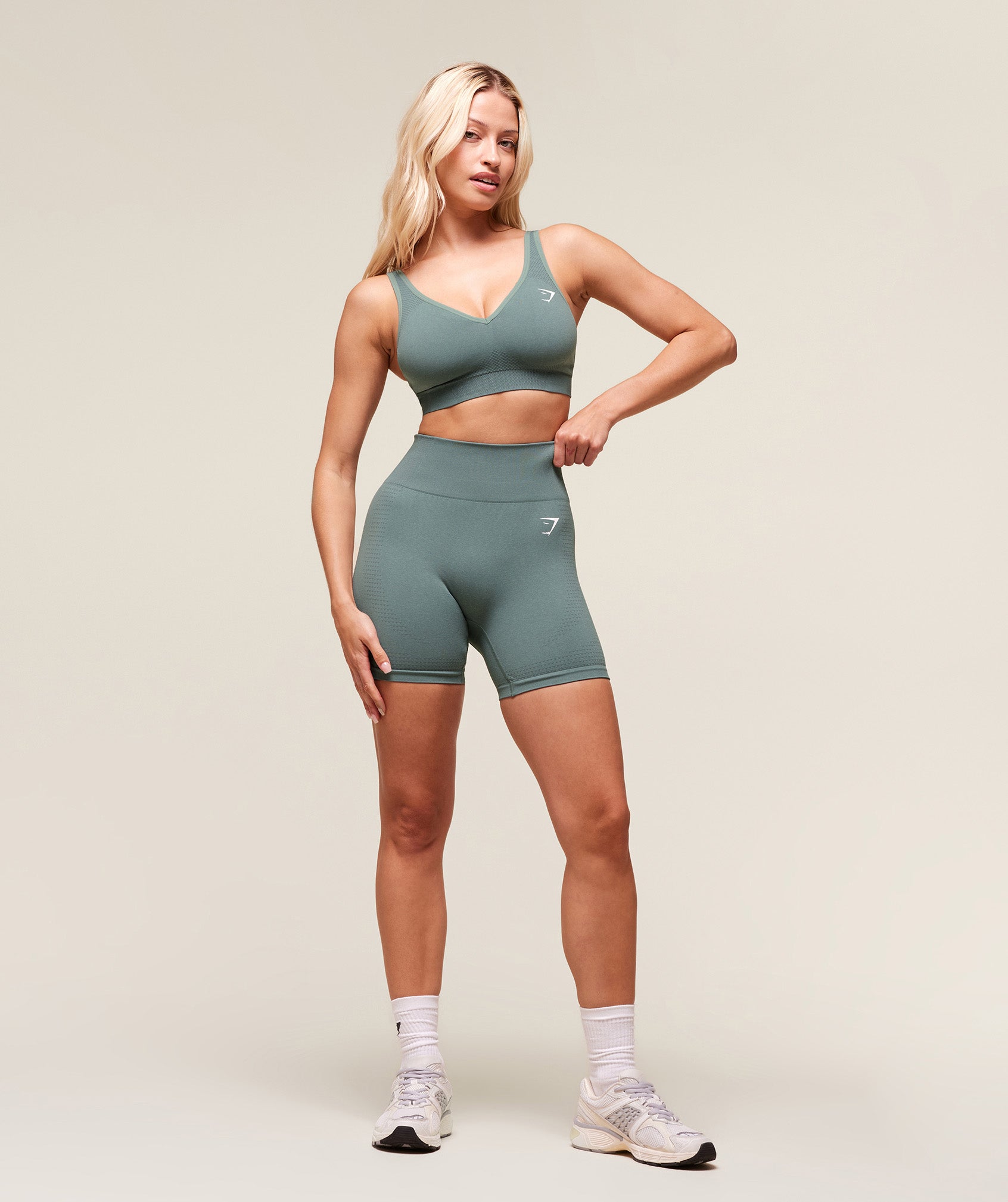 Women's Gymshark Vital V Neck Sports Bra Celeste Blue