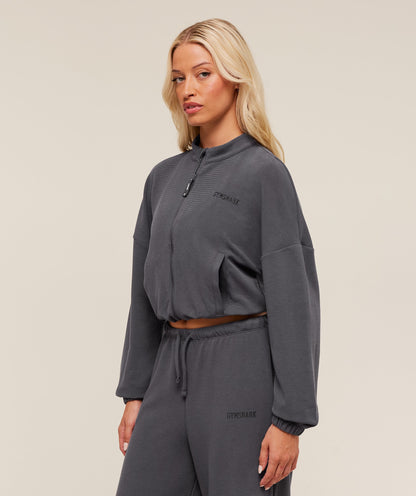 Women's Gymshark Waffle Midi Zip Up Jacket Onyx Grey