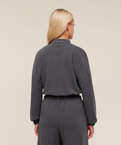 Women's Gymshark Waffle Midi Zip Up Jacket Onyx Grey