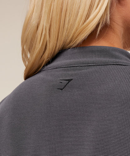Women's Gymshark Waffle Midi Zip Up Jacket Onyx Grey
