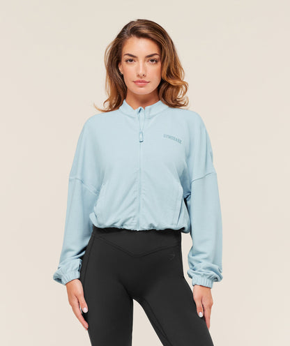 Women's Gymshark Waffle Midi Zip Up Jacket Smoke Blue