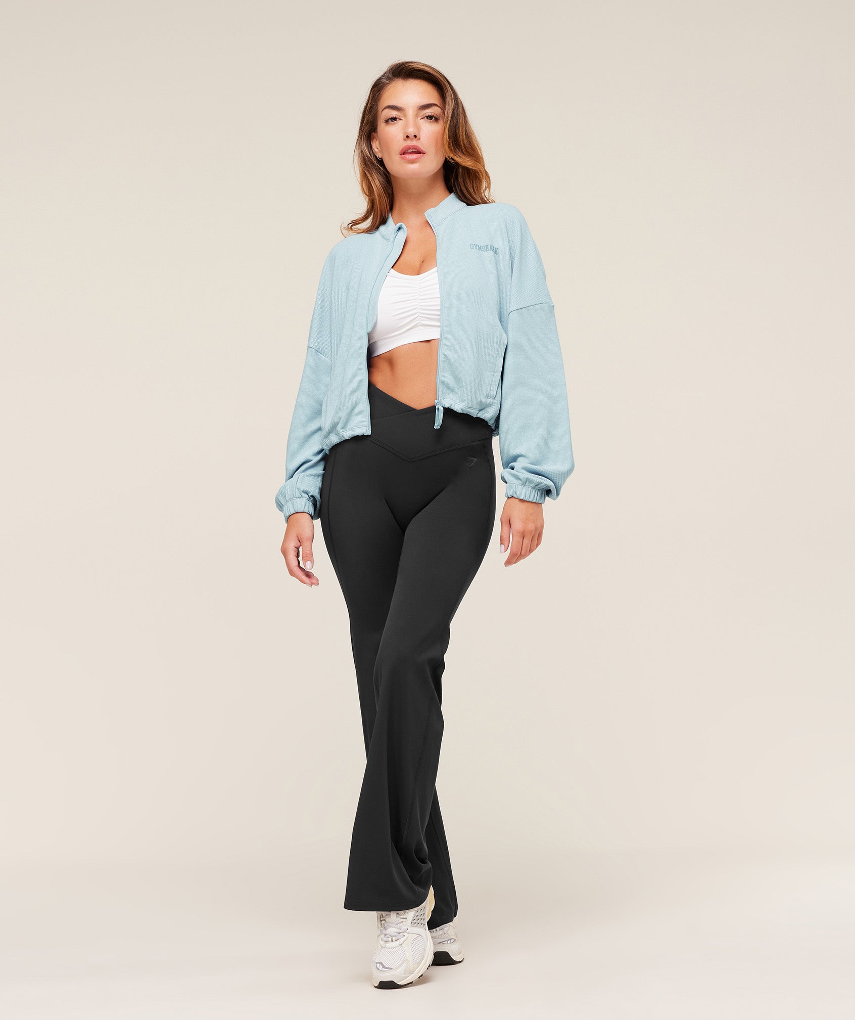 Women's Gymshark Waffle Midi Zip Up Jacket Smoke Blue