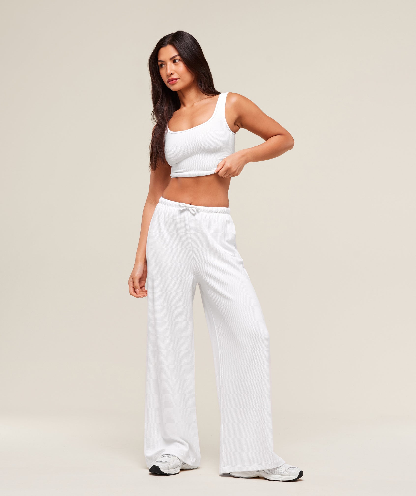 Women's Gymshark Waffle Wide Leg Pants White